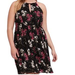 Torrid black floral halter chiffon dress